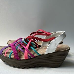 SKECHERS PARALLEL CROSSED WIRES Multi Color Stretchy Strappy Wedge Sandals 7.5
